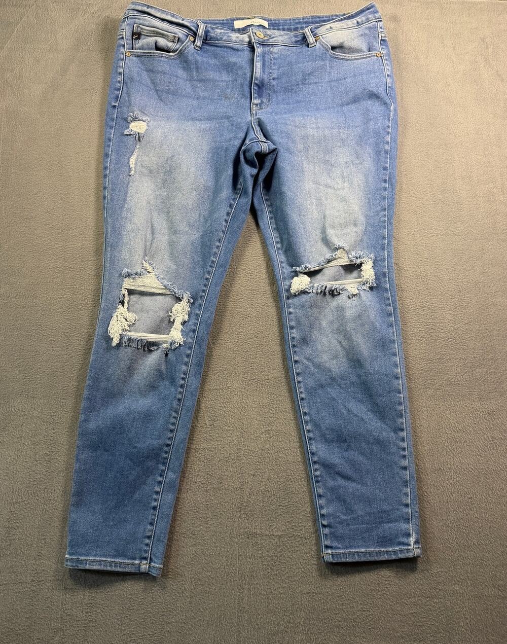 Kancan Jeans Womens 2XL Plus‎ Size Blue Distressed Skinny Ripped Denim Pants